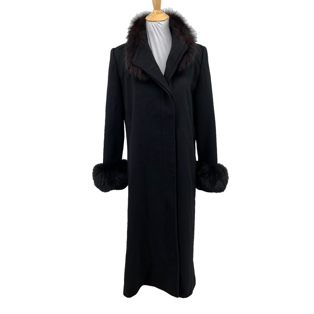 Vintage Elegant Fashions Coat Womens Medium Wool Fur Trimming Hidden Button Long